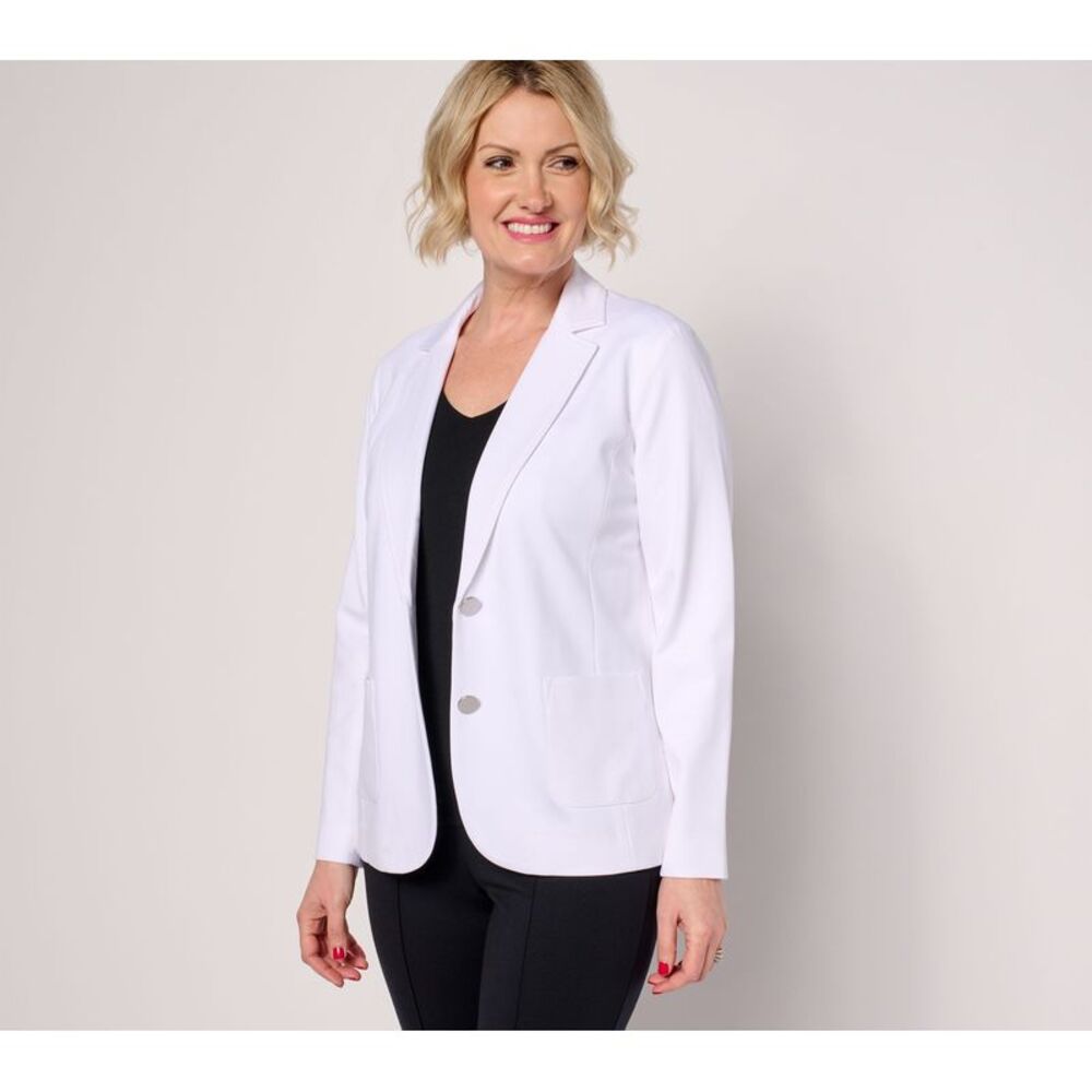 Susan Graver Women's Plus Sz Jacket 1X Tailored by Vintage White Melange A684090